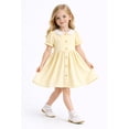 thumbnail image 1 of HILEELANG Toddler & Little Girls 100% Cotton Striped Dress, Light Yellow White Peter Pan Collar Puff Sleeve Dress, 2T-7T, 1 of 8