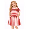 thumbnail image 1 of HILEELANG Toddler & Little Girls Striped Cotton Play Dress, Red White with Strawberry Patch and Pockets, Short Sleeve, 2T-8T, 1 of 9