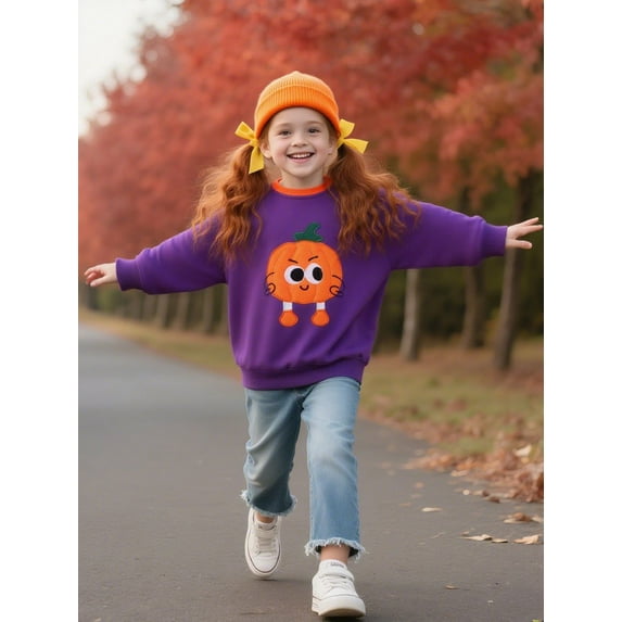 HILEELANG Toddler Boys Girls(12M-7T) PurplePumpkin Sweatshirt – Halloween & Thanksgiving Pullover Tops for Boys Girls, Cute Autumn Outfit, Sizes 4T