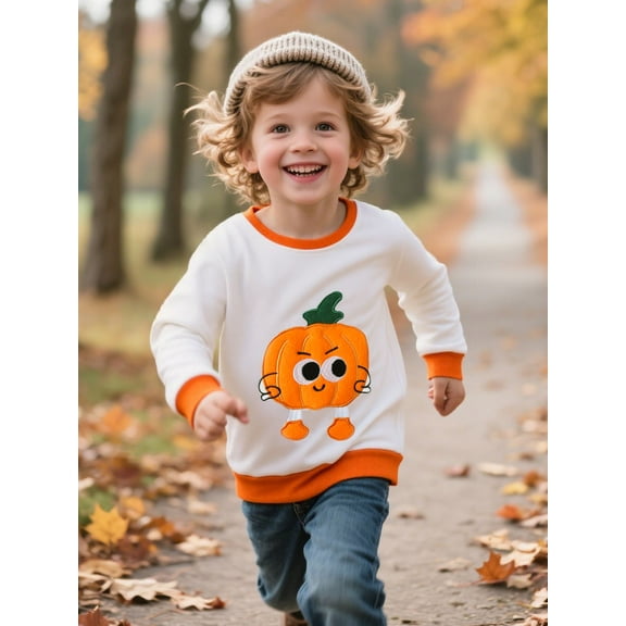 HILEELANG Toddler Boys Girls(12M-7T) WhitePumpkin Sweatshirt – Halloween & Thanksgiving Pullover Tops for Boys Girls, Cute Autumn Outfit, Sizes 18M