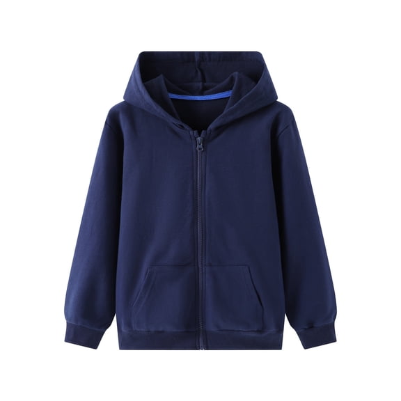HILEELANG 4-12 Toddler/Little/Big Boys Girls Navy Solid Color Zip Up Hoodie 7-8