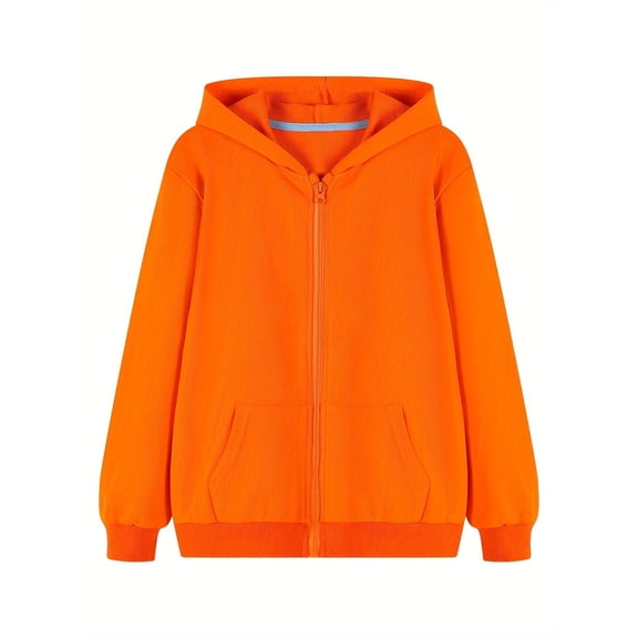 HILEELANG 4-12 Toddler/Little/Big Boys Girls Orange Solid Color Zip Up Hoodie 7-8