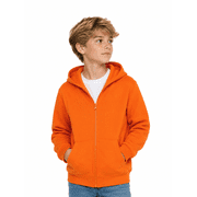 Kids 4-12Y Cotton Blend Full-Zip Hoodie, Lightweight Solid Sweatshirt with Front Pockets, Orange