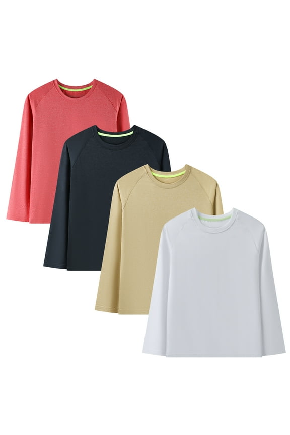 Youth Girls and Boys' Dry-Fit Moisture Wicking Active Athletic Performance Green Black White Long-Sleeve Tops T-Shirt 4 Packs Size 16