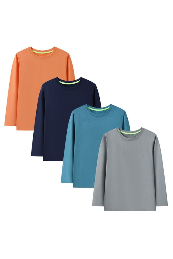 Youth Girls and Boys' Dry-Fit Moisture Wicking Active Athletic Performance Grey Navy Orange Long-Sleeve Tops T-Shirt 4 Packs Size 13