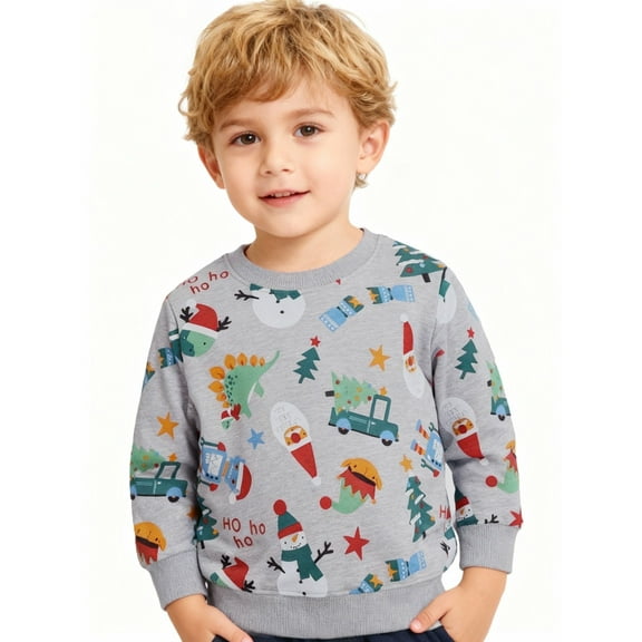 HILEELANG little Boy Christmas Sweatshirt - Kids Festive Dinosaur Print Pullover Holiday Crewneck Tops Long Sleeve 6T