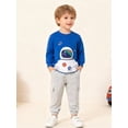 thumbnail image 1 of HILEELANG little Boys(2-7Y) Blue Astronaut Sweatshirt and Grey Pants Set, 2 Piece Long Sleeve Outfit for Kids, Cotton Fall Winter Clothes 7T, 1 of 6