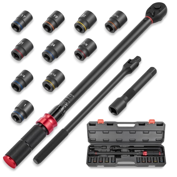 EVIL ENERGY 1/2-inch Drive Click Torque Wrench Set, 72-Tooth Dual Precision Torque Tool 25-250 Ft-Lbs, 33.9-339 Nm with Sockets & Storage Case for Car Truck SUV