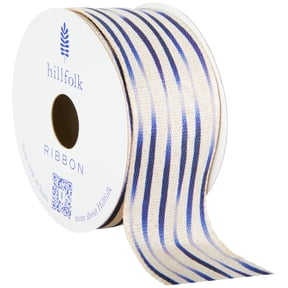 Hillfolk 1.5 Faux Linen Stripes Blue 9ft Ribbon for Crafts and Gifting