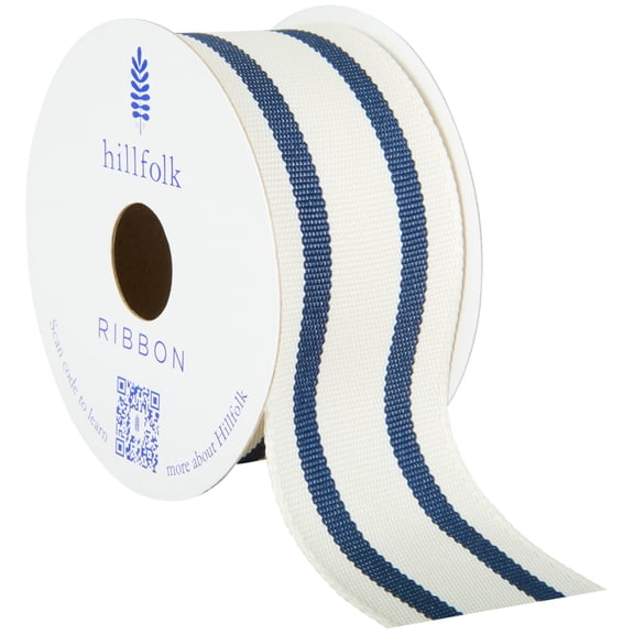 Hillfolk 9ft Ribbon, 1.5 inches Blue/Cream Stripes for Crafting and Gifting
