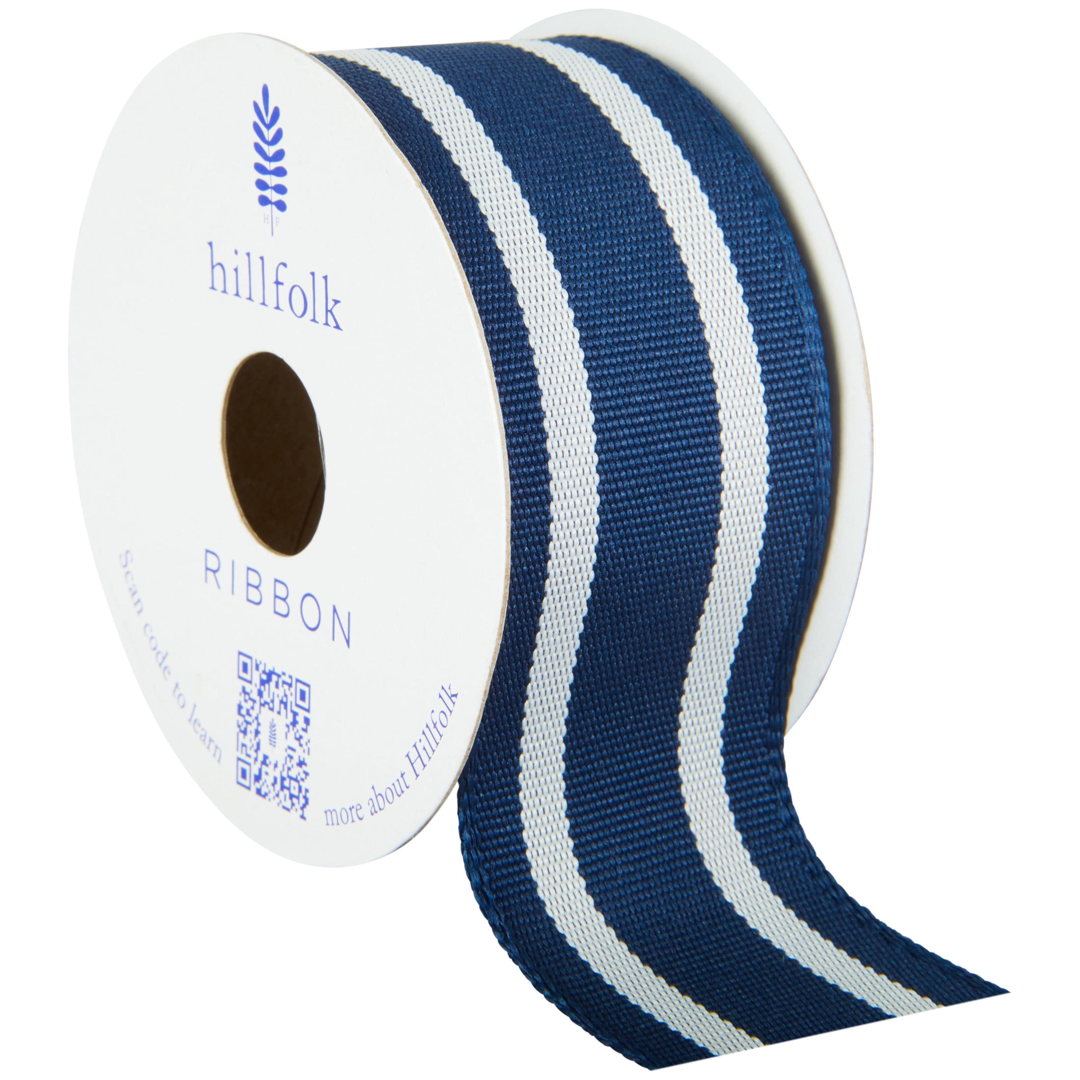 Hillfolk 1.5 Stripes Cream/Blue 9ft Ribbon for Crafts and Gifting