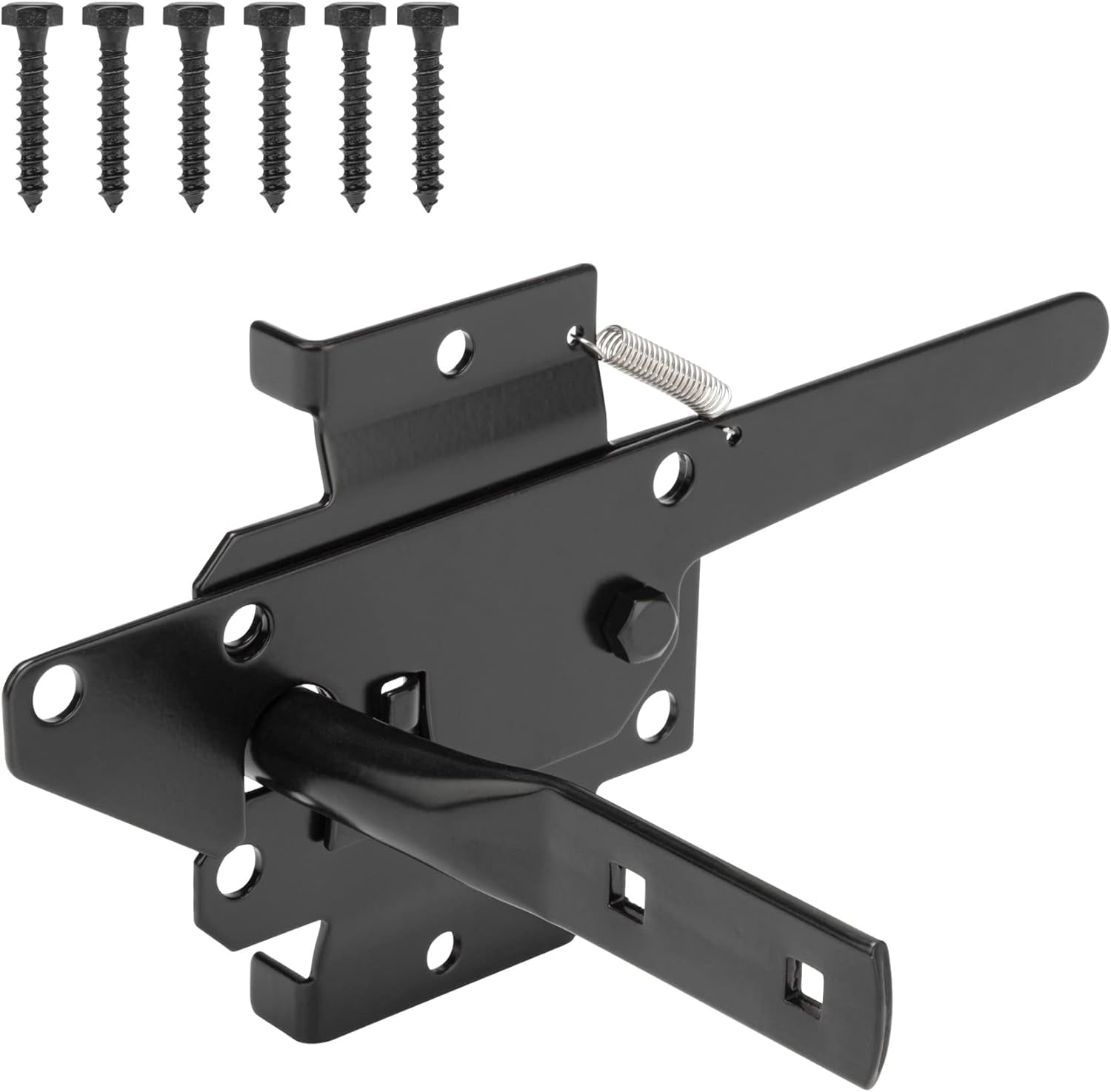 HILLM ER Heavy Duty Self-Locking Gate Latch for Wooden Fence, Post Mount Automatic Gate Lock Gravity Door Latch Hardware for Secure Pool, Outdoor Garden, Metal Gates Vinyl Fences, Black Finish