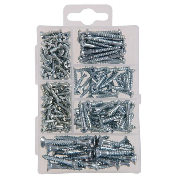 Hillman Wood Screw Kit 130206 - Steel, Zinc Finish, Screw-In, Silver - 199 Piece