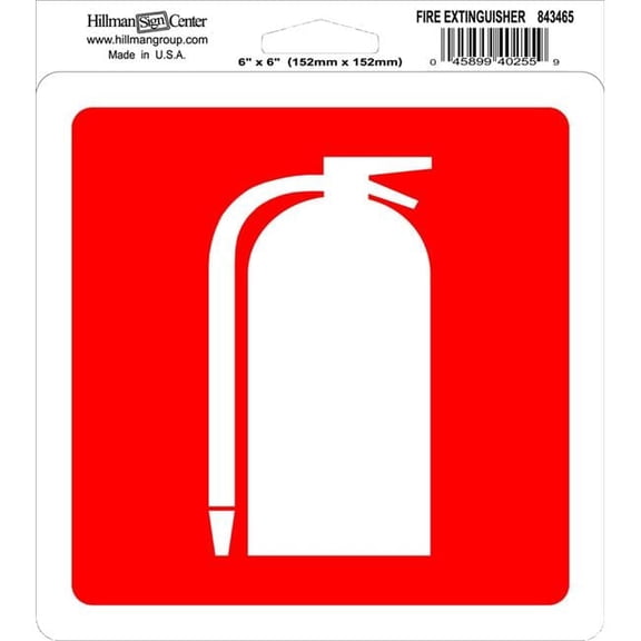 Hillman Group 843465 6 x 6 in. Red & White Fire Extinguisher Self Adhesive Sign - 6 Piece