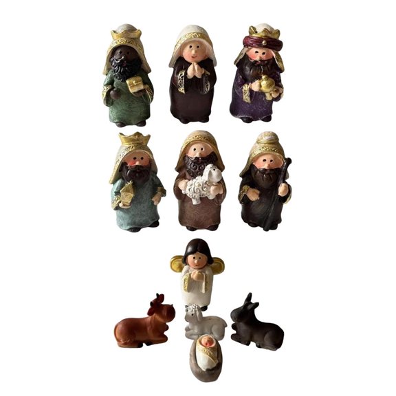 HILOGEL 11Pcs Cute Resins Nativity Scene Figures Set for Religious Holiday Collection