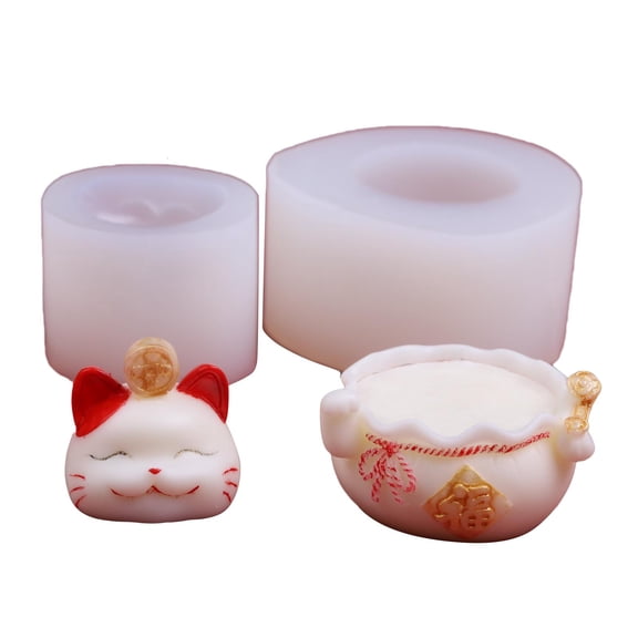 HILOGEL 2 Pieces Silicone Baking Mold Lucky for Cat Theme Bakeware Tool Baking Supplies