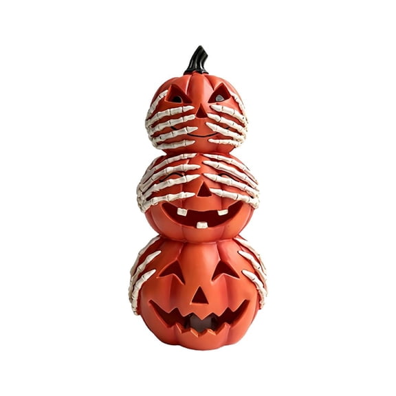 HILOGEL 3 Tiers Stacked Jacks O Lantern Pumpkin Decors for Shelf Window Display