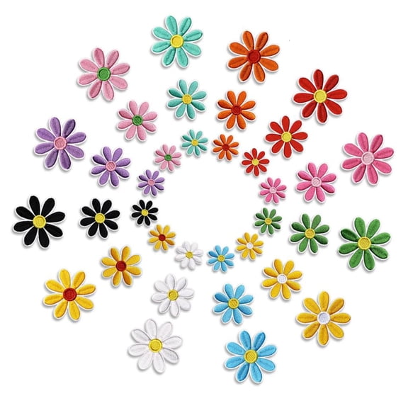 HILOGEL 36Pcs Flower Adhesive Embroidery Appliques Embroidered Iron On Fabric Patches