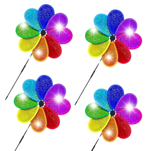 HILOGEL 4Pcs Flower Wind Spinner Rainbow Pinwheels for Yard Garden Colorful Spinner