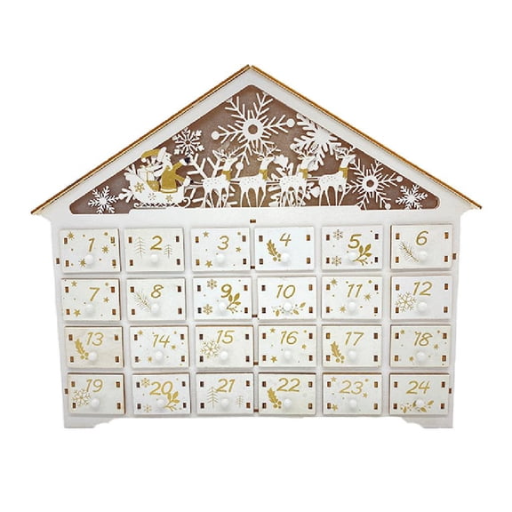 HILOGEL Christmas Wooden Advent Calendar LED Light Snowflake Reindeer Countdown Drawer