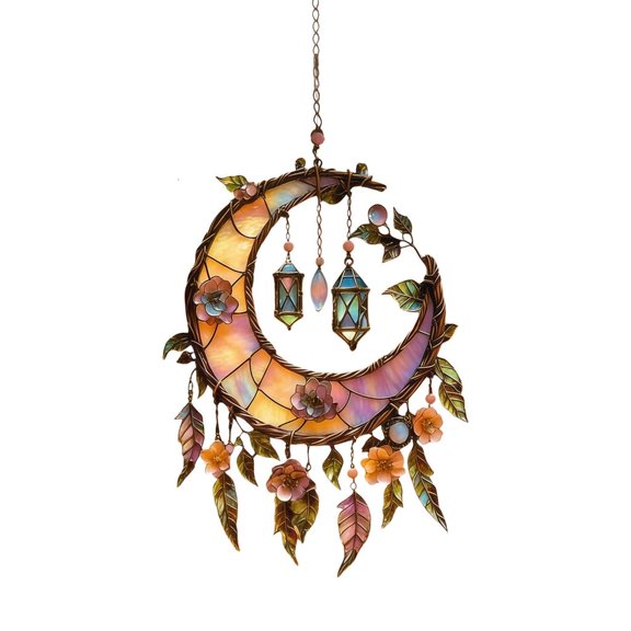 HILOGEL Crescents Moon Suncatchers Decors Window Panel Stained Glass Window Hangings