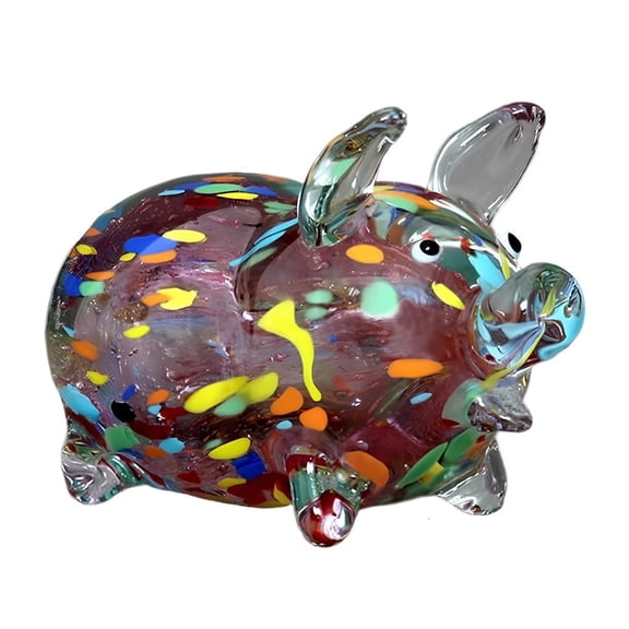HILOGEL Glass Craft Multicolor Pig Statue Miniature Figurine Ornament Home Decors