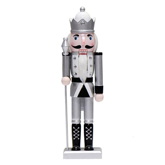 HILOGEL Holiday Decors Wood Silver Nutcrackers King Figure Toy 36cm Christmas Puppet