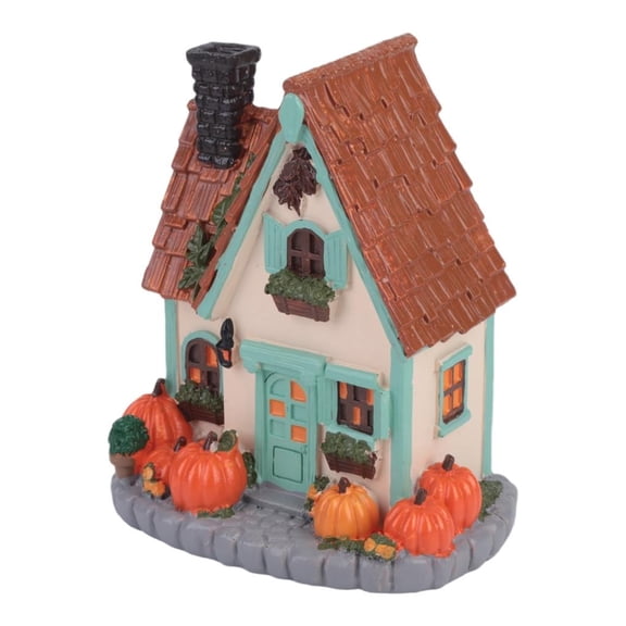 HILOGEL Lighted Pumpkin Village House Resin Decors for Fall Mantels and Shelf Display