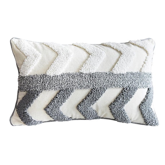 HILOGEL Modern Nordic Woven Tufted Throw Pillow for Case Boho Zig Zag Wavy Striped Geometric Pattern Gray White Decorative Cushion Cover for Sofa Bed Car