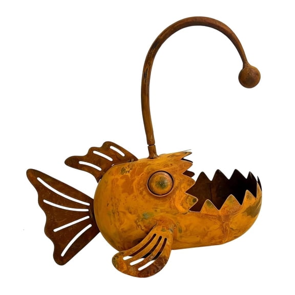 HILOGEL Rusty Iron Lantern Fish Decorative Flower Pot Handcrafted Garden Planter