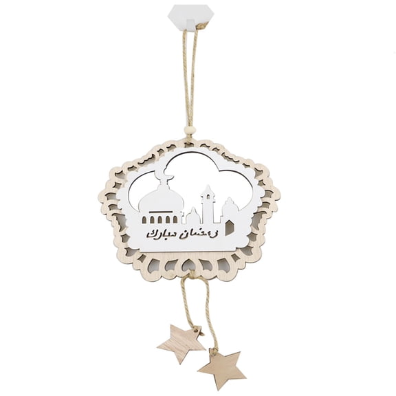 HILOGEL Wooden Eid Mubarak Pendant Moon Star Castle Hanging Ornament Wood Crafts for Islamic Festival Ramadan Decoration