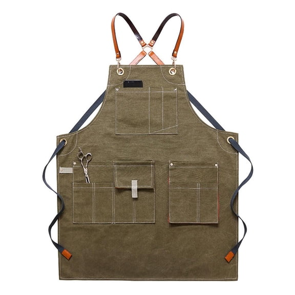 HILOGEL Woodworking Shop Aprons for Men Women Canvas Work Apron with Pockets Adjustable for Cross Back Straps Kitchen Cooking Ba