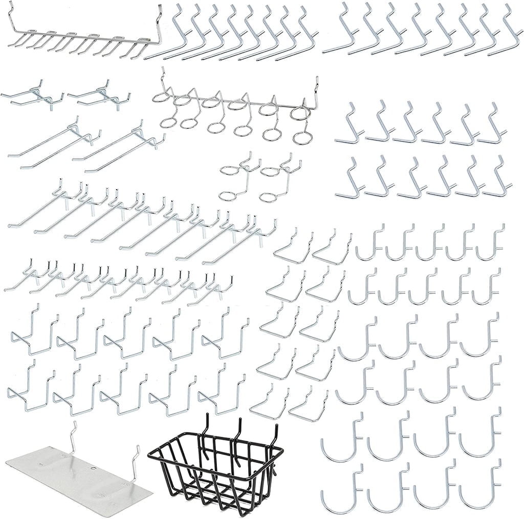 Heavy-Duty Silver Metal Pegboard Hooks Set for Garage Organization