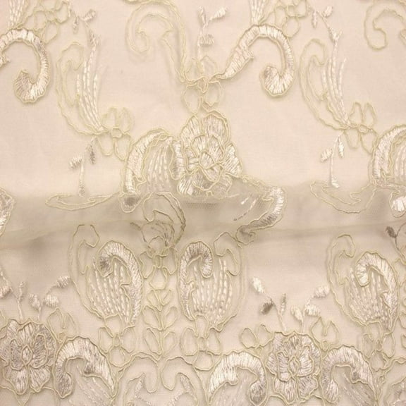 HILTON Embroidered Mesh Fabric. Lace Netting Material 54 Inch in Width | Home Decor, Ivory / Sample 5x7