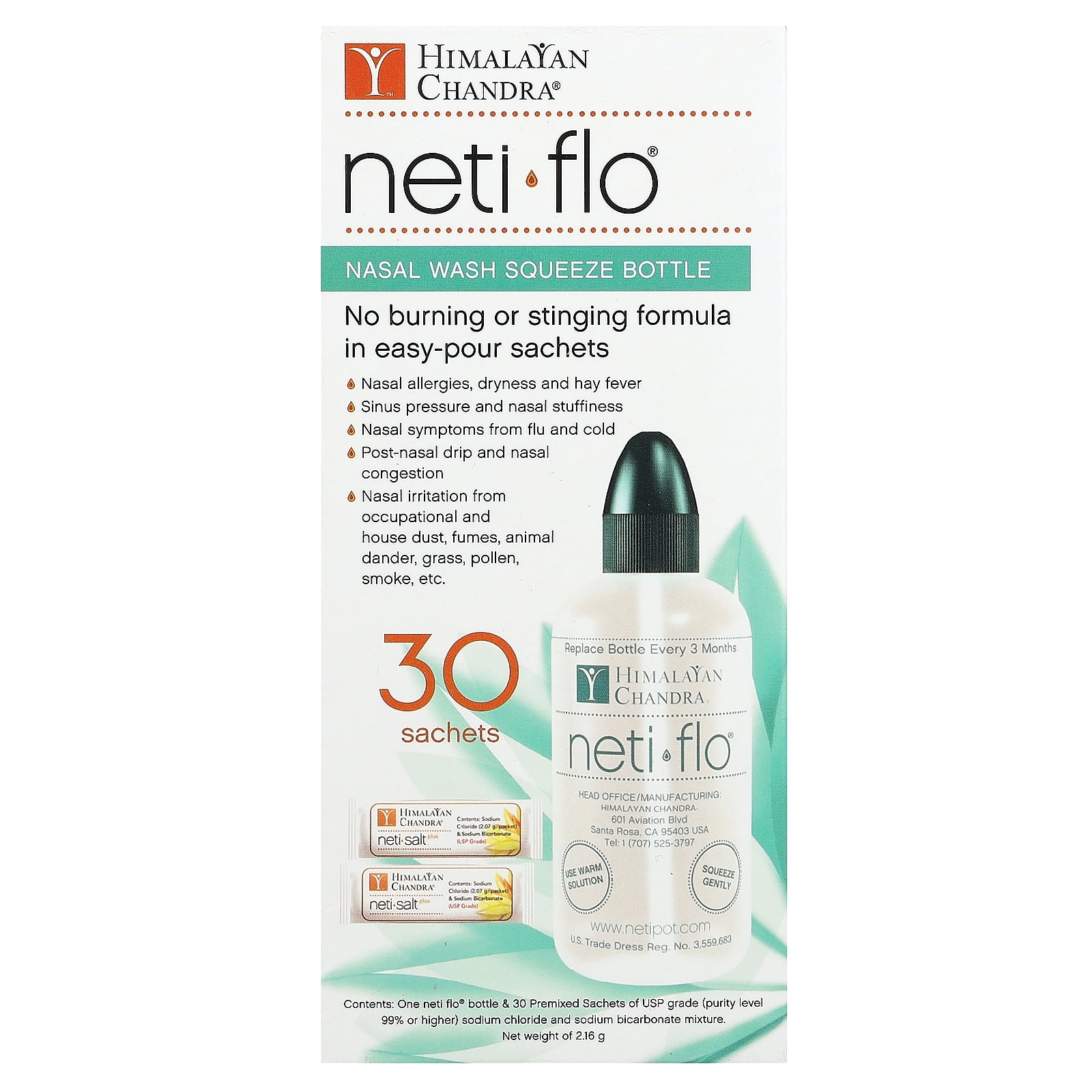 Himalayan Chandra Nasal Wash Squeeze Bottle with Neti Salt Saches, 2.16 g