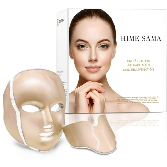 HIME SAMA Led Skin Mask, Pro 7 Color LED Face Mask Light Therapy for Face and Neck, Facial Care Mask & Optical Cosmetic Mask Portable for Home and Travel Use