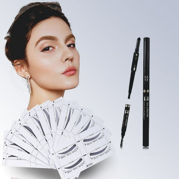 HIMESAMA Eyebrow  Stencil with 3 in 1  Eyebrow Pencil Set 32 Pcs Eyebrow Shaper Kit 3 Minutes Makeup Tool