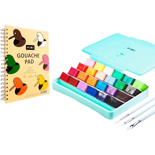 HIMI Gouache Paint Set, 24 Colors x 30ml/1oz with Brushes & Palette
