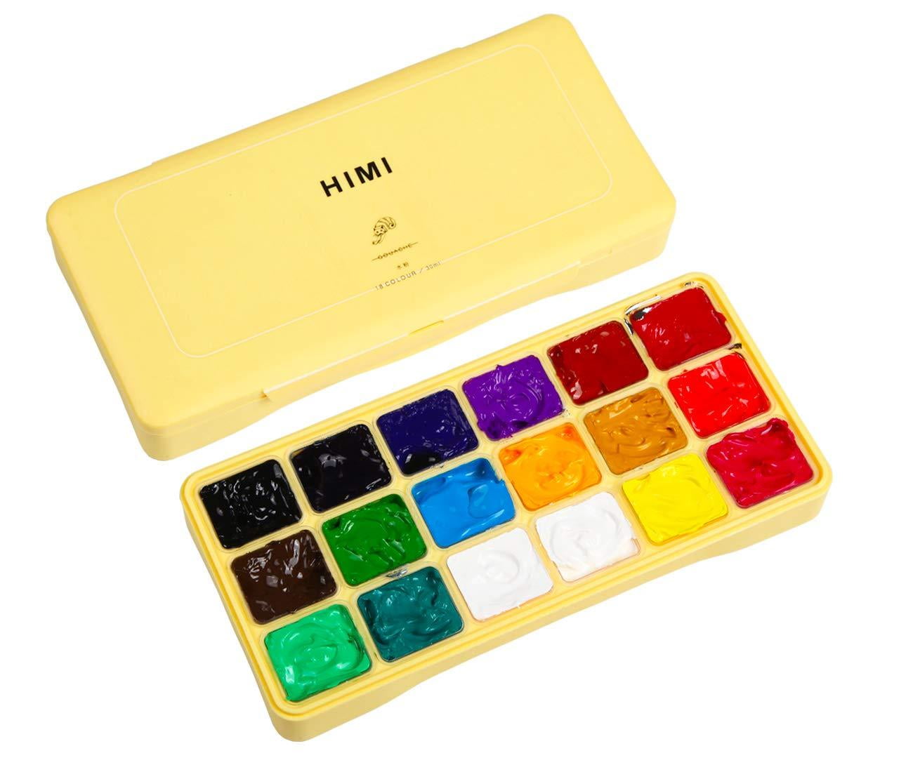 HIMI Gouache Paint Set Jelly Cup 18 Vibrant Colors Non Toxic