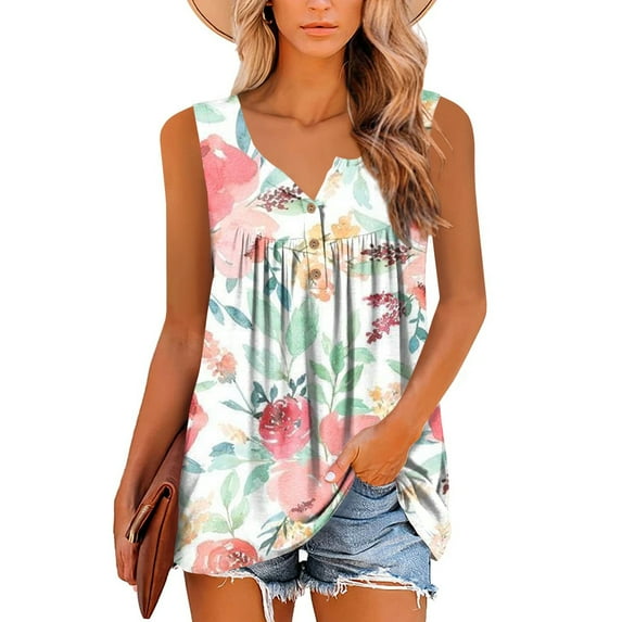 HIMIWAY 2023 Summer Sale Women's Fashion Leopard Print Shirring Sleeveless Casual T-Shirt Tank Top Pink S