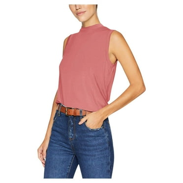 HIMIWAY Crop Tops for Women Women's Fashion Loose Shirt Sleeveless Small High Neck Stretch Vest Pink L