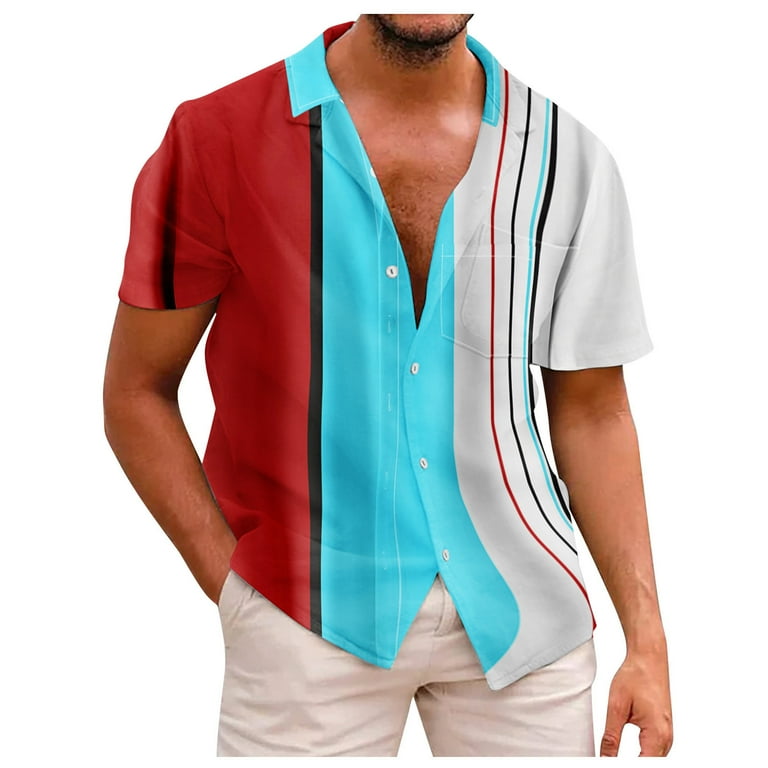 HIMIWAY Designer Spring Summer Men s Casual Cotton Solid Color Short Sleeve Shirts Loose Shirts with Pockets Cyan XXL