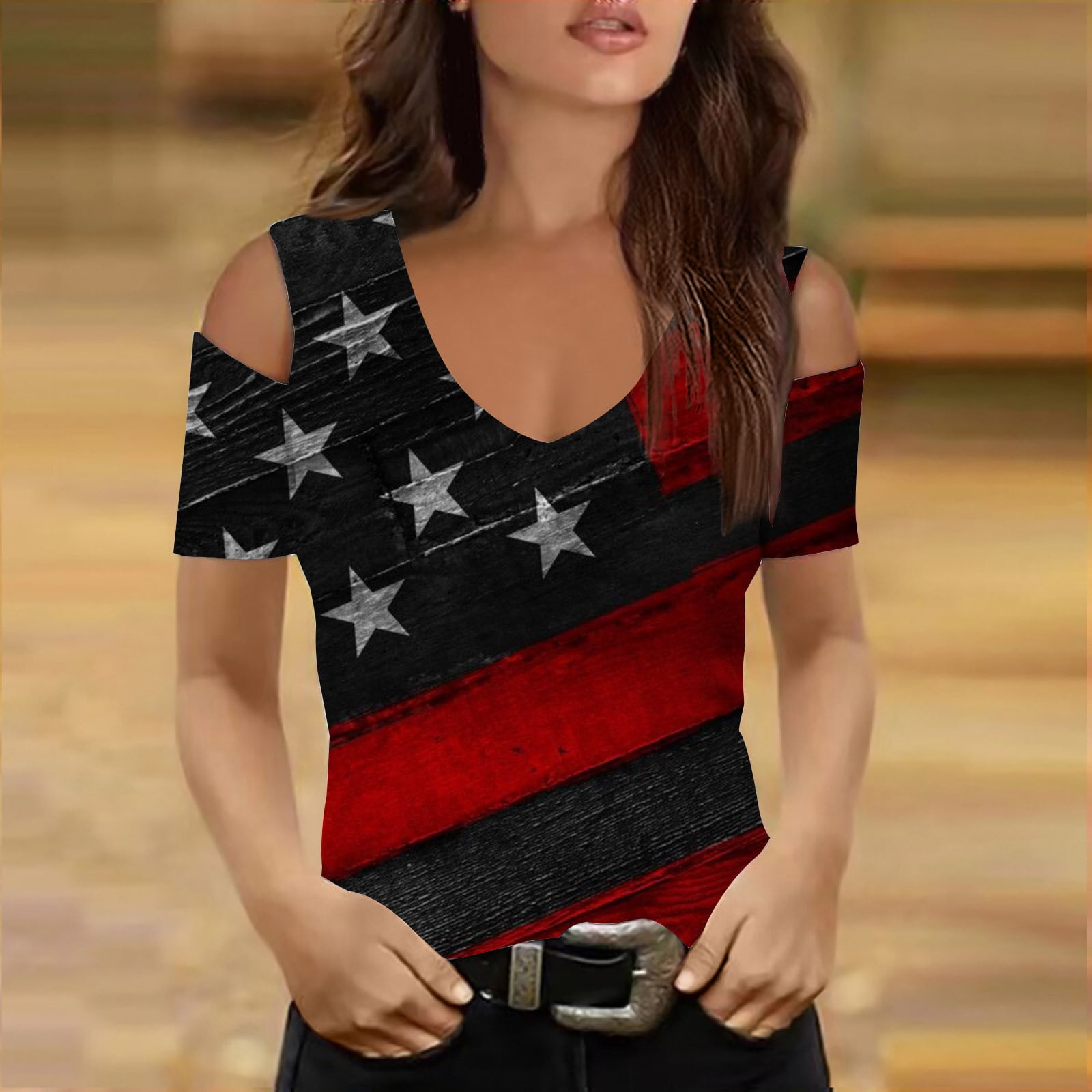 HIMIWAY Fourth of July Clothes Womens Tops Women's Short Sleeve Shirt ...