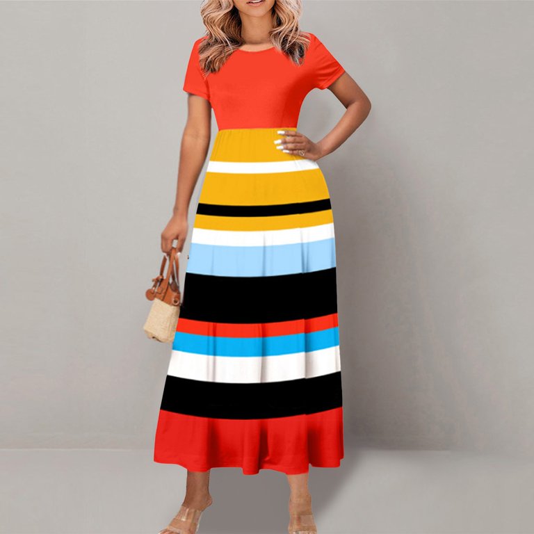 Women Summer Dress Fashion Women's Wear Dress Stripes Dress Temperament