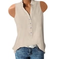 thumbnail image 1 of HIMIWAY Summer Hot Shirts for Women Ladies Fashion Casual Formal Versatile Solid Color Button Sleeveless Top Shirt, 1 of 5