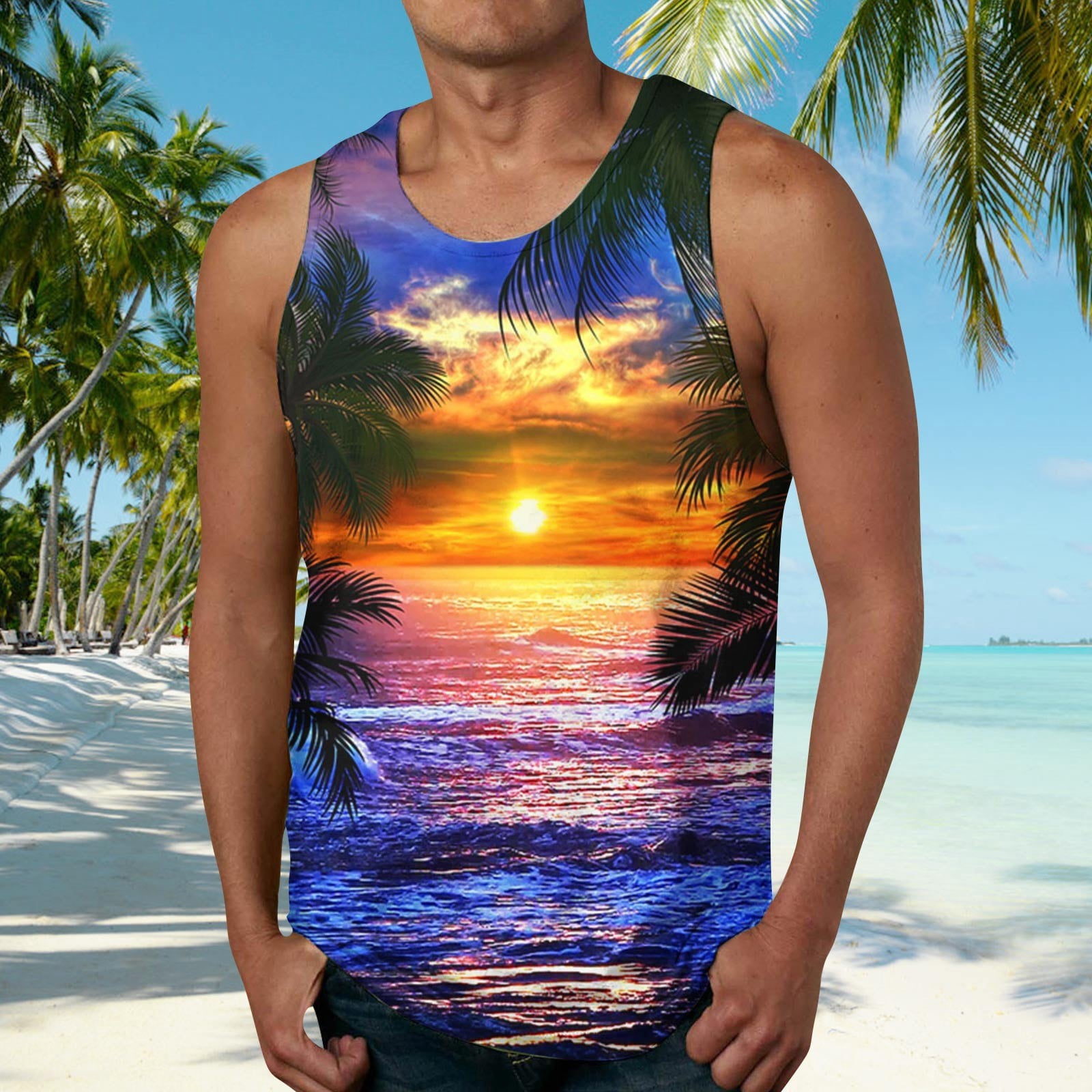 HIMIWAY Tank Tops Men and Big Men Summer Fresh Fashion New Beach Hawaii ...