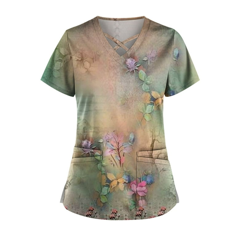 HIMIWAY Women s Retro Printed Work Clothes With V Neck And Double
