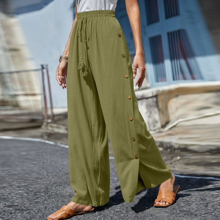 Womens Corduroy Pants Solid Color High Waist Stretchy Elastic Waist Flare  Pants Fashion Palazzo Trousers for Ladies 