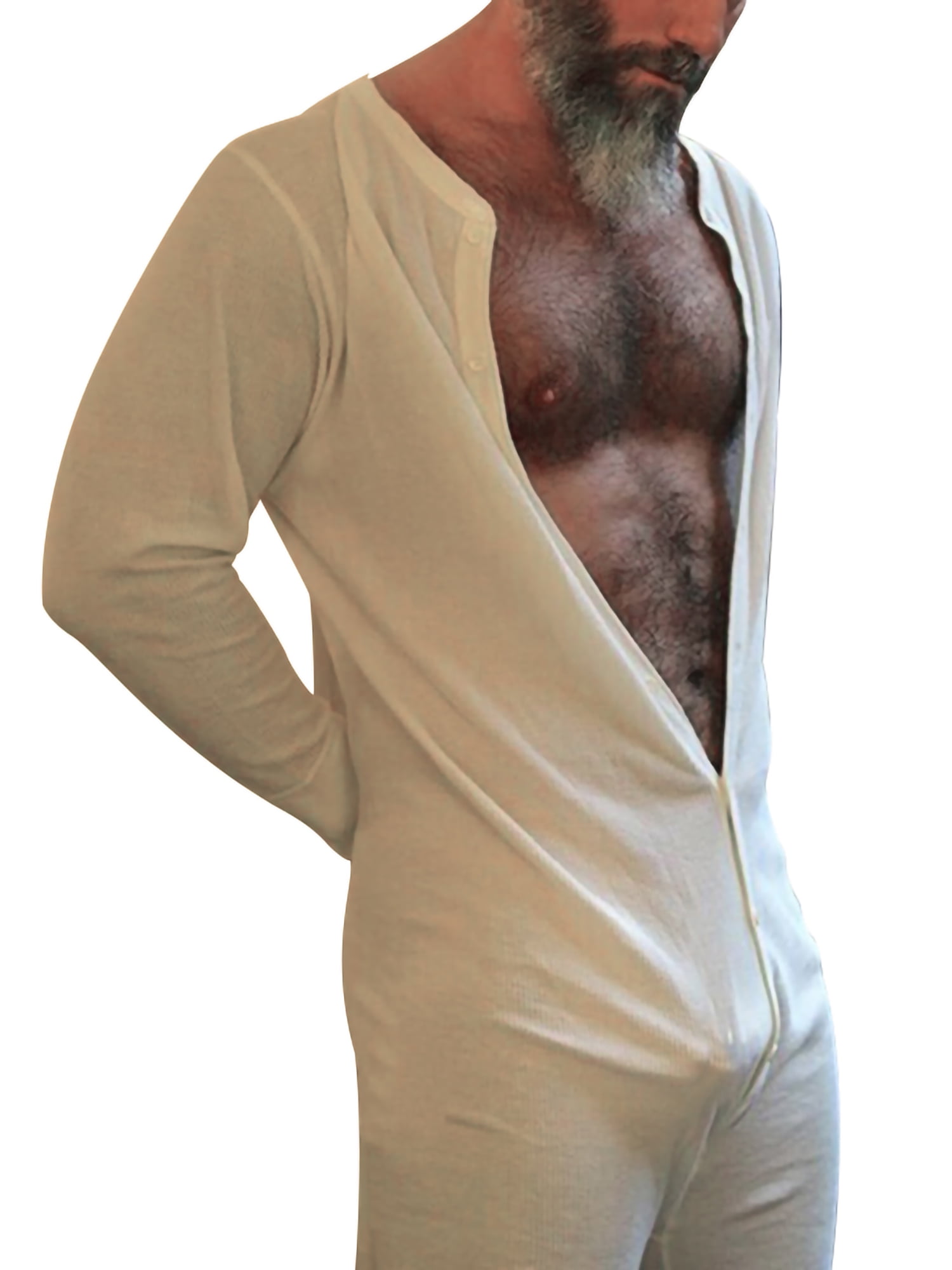 HIMONE Mens Casual One Piece Long Pajama Button Down Loungewear Solid  Thermal Union Suit Sexy Holiday Home Sleepwear