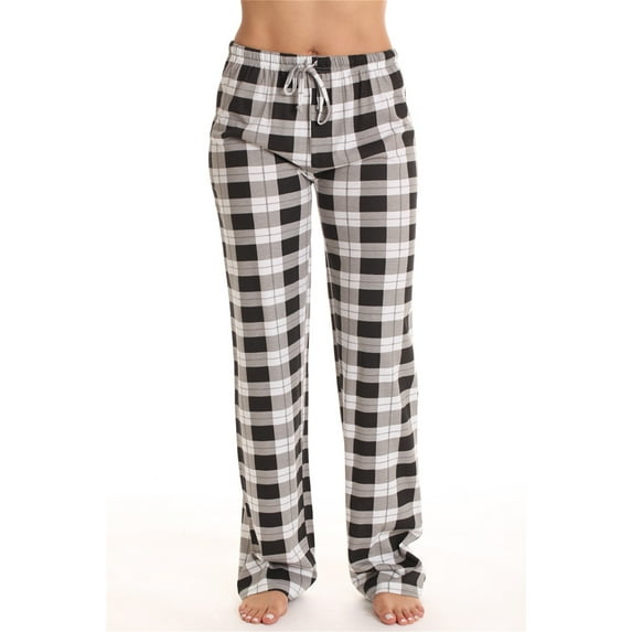 HIMONE Women Lounge Pants Comfy Pajama Bottom Lattice Stretch Homewear Ladies Plaid Sleepwear Drawstring PJ Bottoms Pants